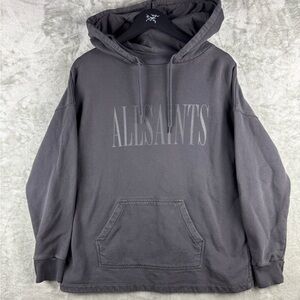 All Saints Etie Hoody Mens Size XS Sweatshirt Dark Gray Spell Out Streetwear
